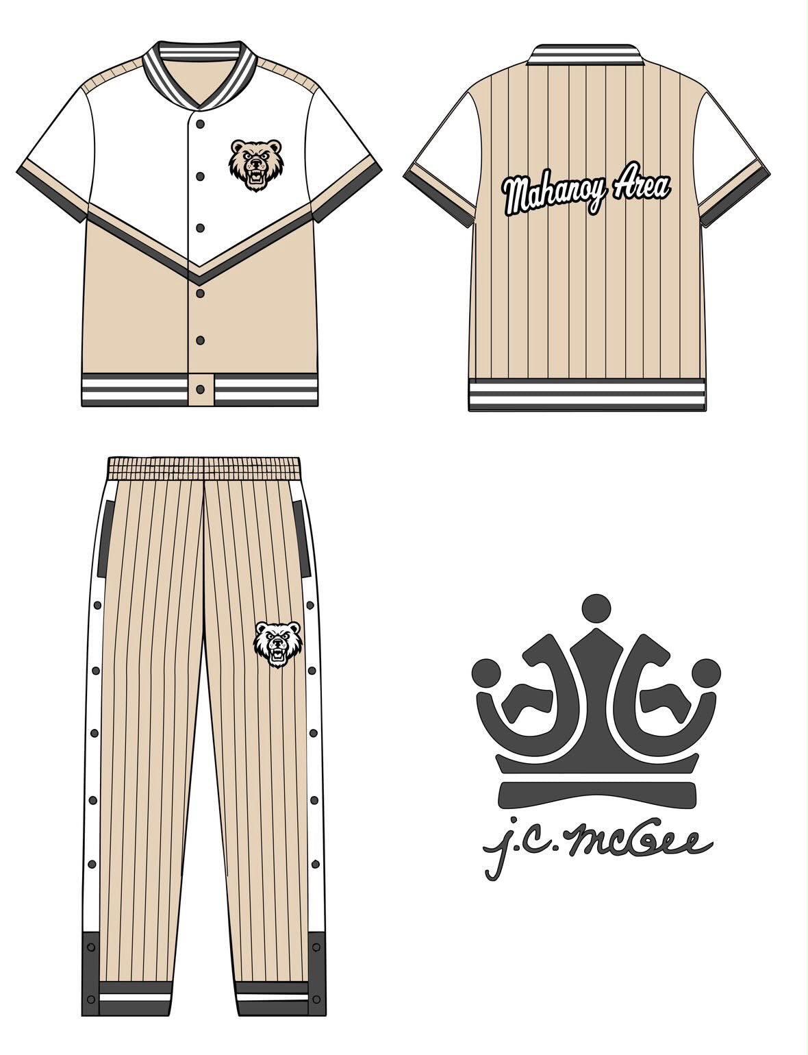 Mahanoy warm-up set front and back design drawing
